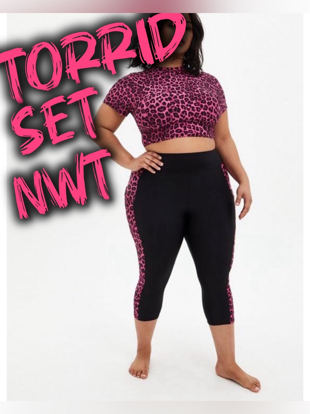 Torrid Active Swim Pink Leopard Rash Guard Top + Leggings Set 1X 14-16